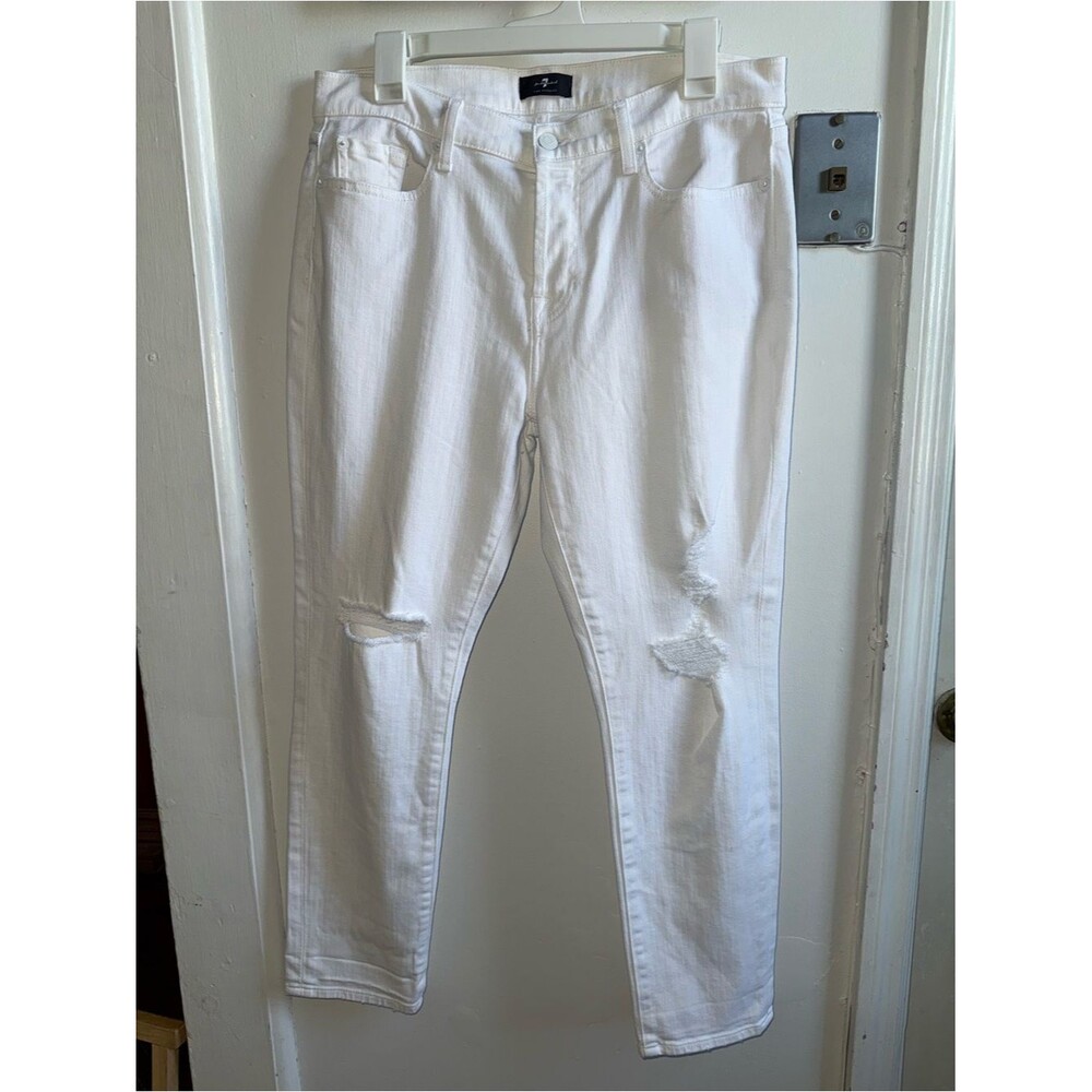 7 For All Mankind Josefina White Distressed Skinny Boyfriend Jeans Size 30